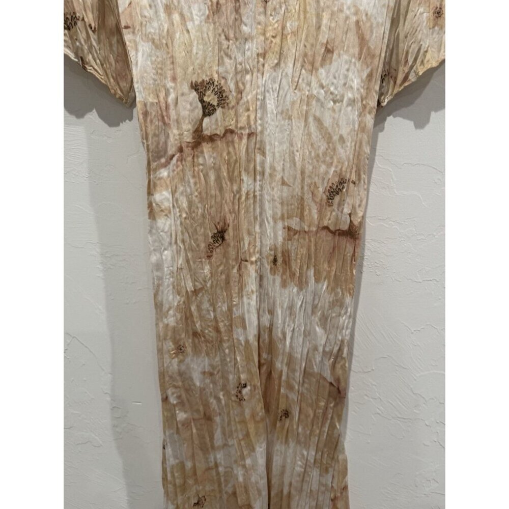 VINCE Women's Painted Magnolia V-Neck Short Sleeve Cream Pink Midi Dress Size M - Picture 5 of 13